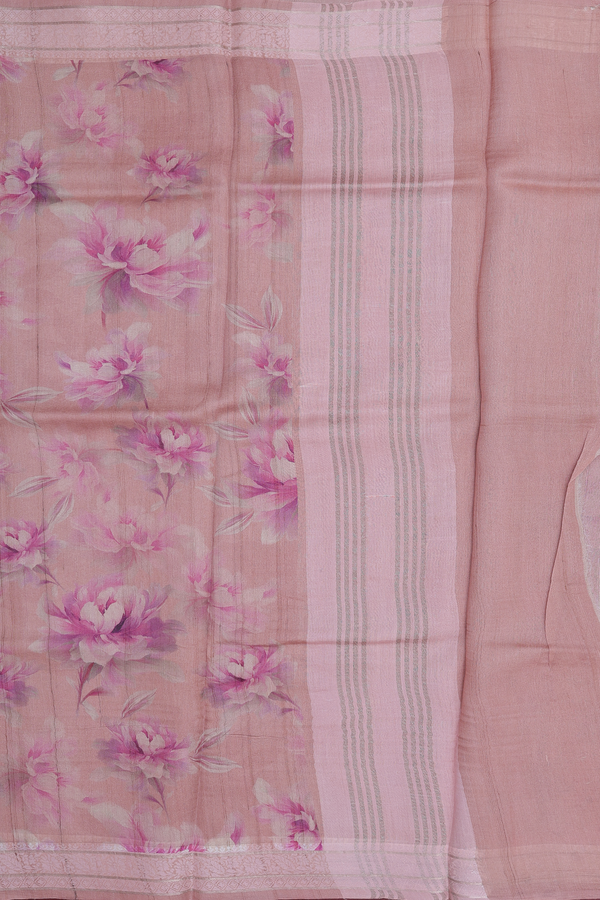 Tussar Silk Saree In Rose Brown With Floral Design