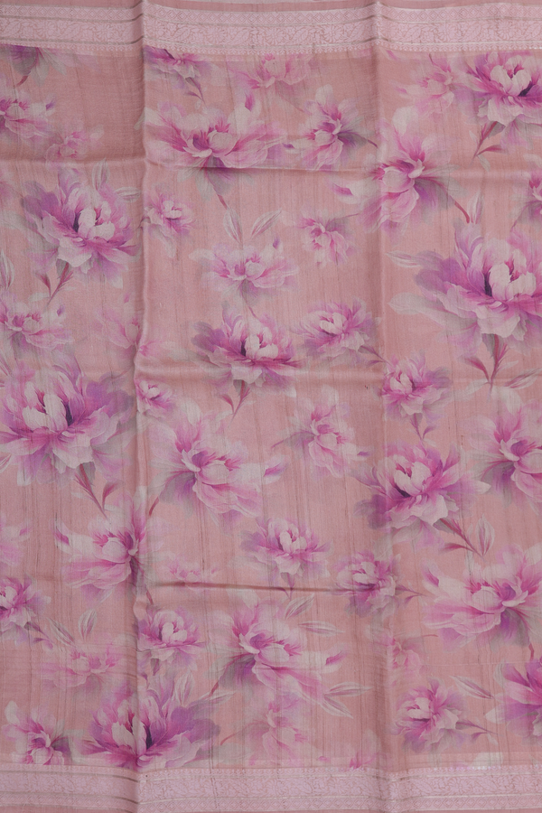 Tussar Silk Saree In Rose Brown With Floral Design