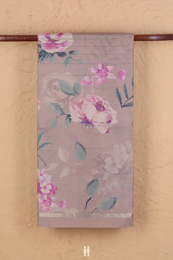 Tussar Silk Saree In Dusty Brown With Floral Design