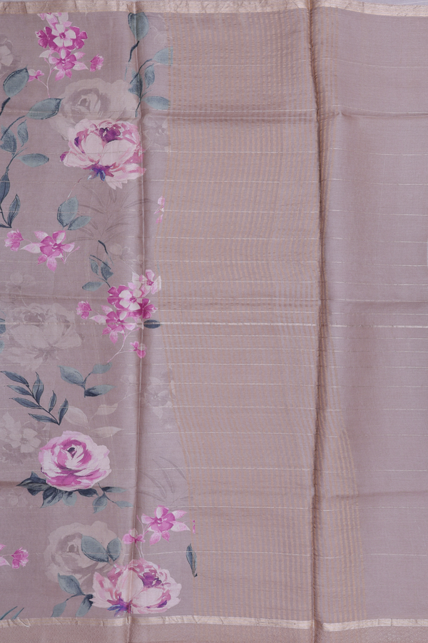 Tussar Silk Saree In Dusty Brown With Floral Design