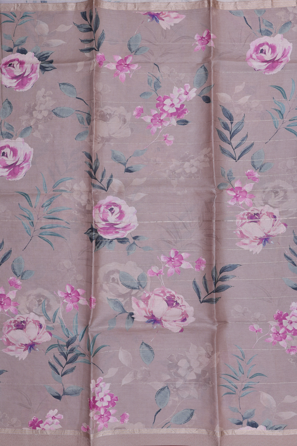 Tussar Silk Saree In Dusty Brown With Floral Design