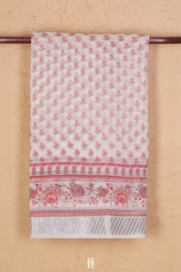 Organza Silk Saree In Off White With Floral Buttas