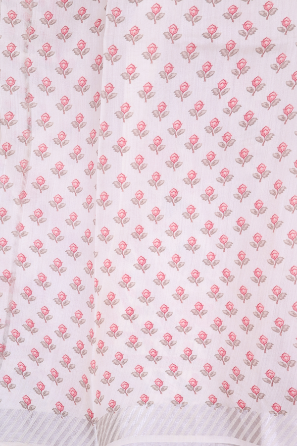 Organza Silk Saree In Off White With Floral Buttas