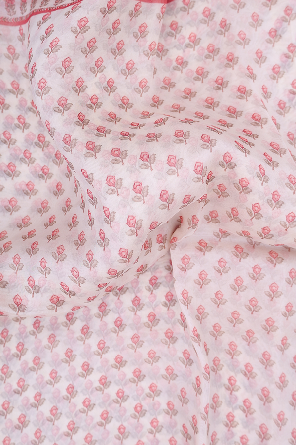 Organza Silk Saree In Off White With Floral Buttas