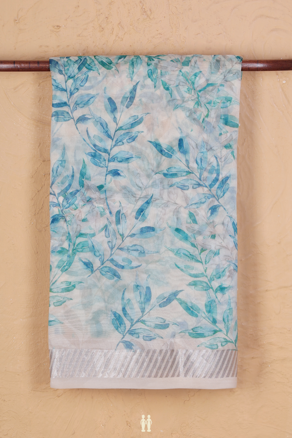 Organza Silk Saree In Cream Color With Leaf Design