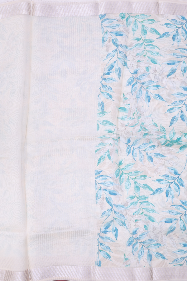 Organza Silk Saree In Cream Color With Leaf Design