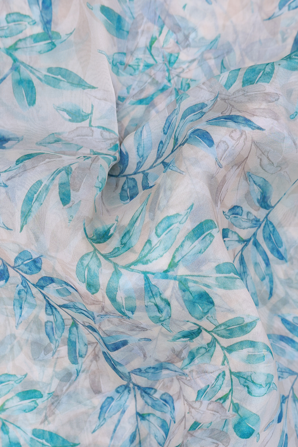 Organza Silk Saree In Cream Color With Leaf Design