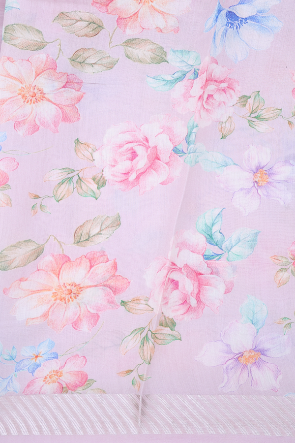 Organza Silk Saree In Lavender With Floral Design