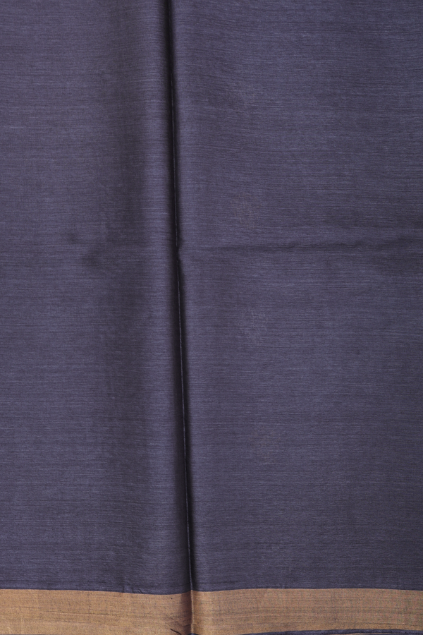 Tussar Silk Saree In Charcoal Grey With Zari Buttas