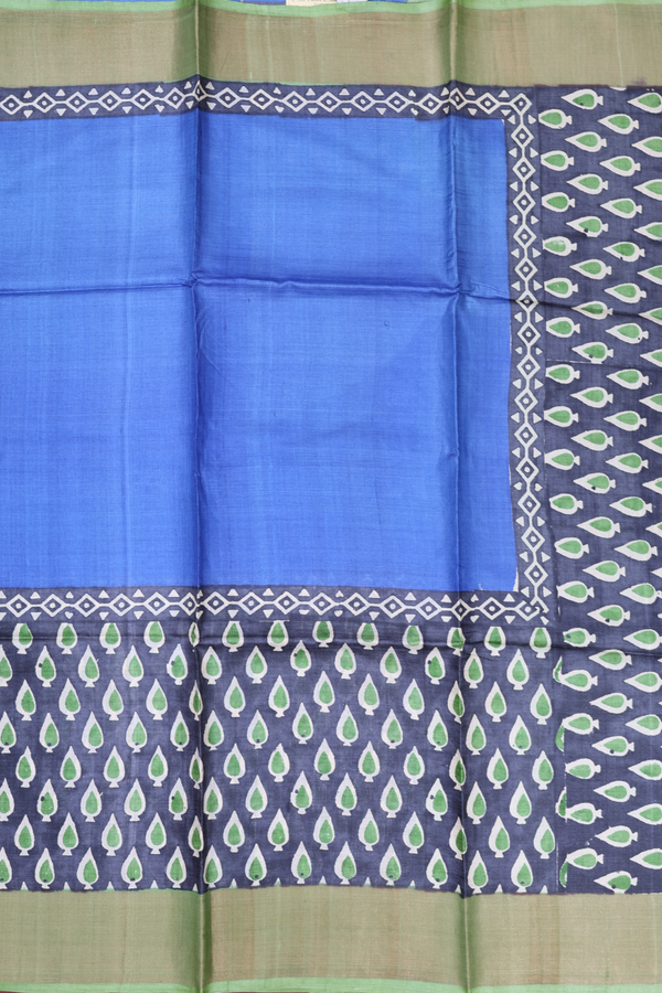Tussar Silk Saree In Blue With Contrast Border