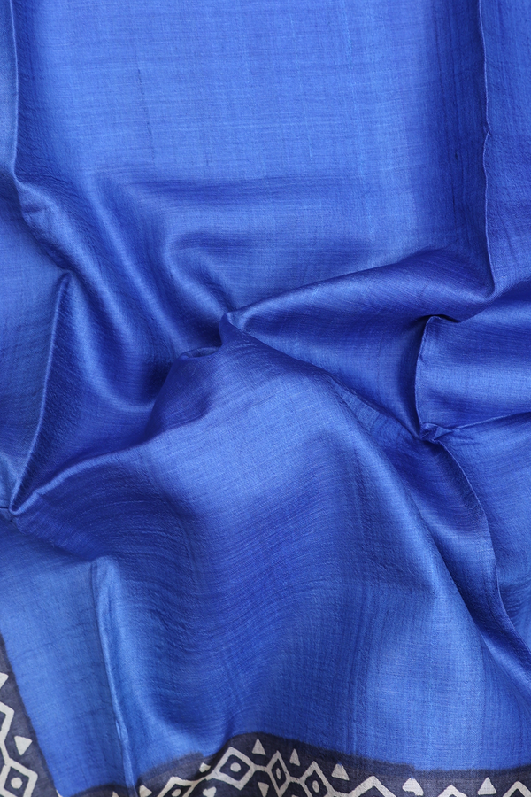 Tussar Silk Saree In Blue With Contrast Border