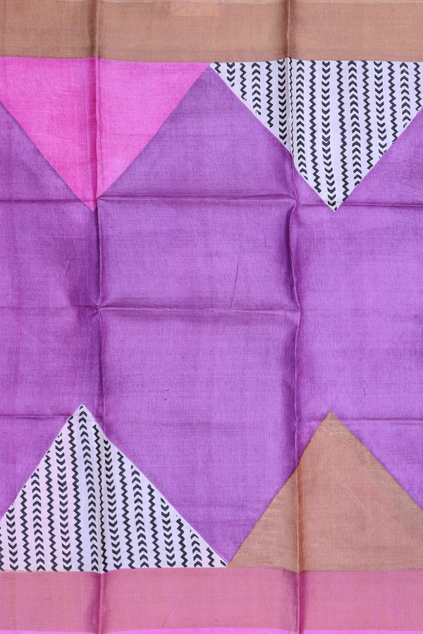 Tussar Silk Saree In Lavender With Triangle Printed Design