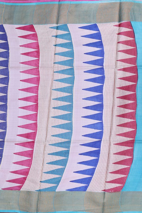 Tussar Silk Saree In Off White With Chevron Design