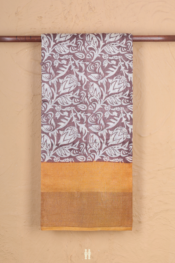 Tussar Silk Saree In Brown With Floral Design