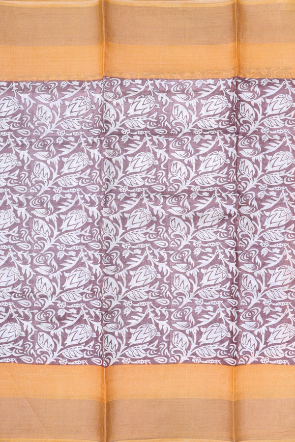 Tussar Silk Saree In Brown With Floral Design