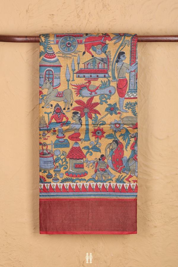 Tussar Silk Saree In Light Orange With Printed Design