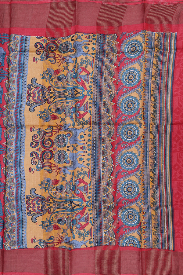 Tussar Silk Saree In Light Orange With Printed Design