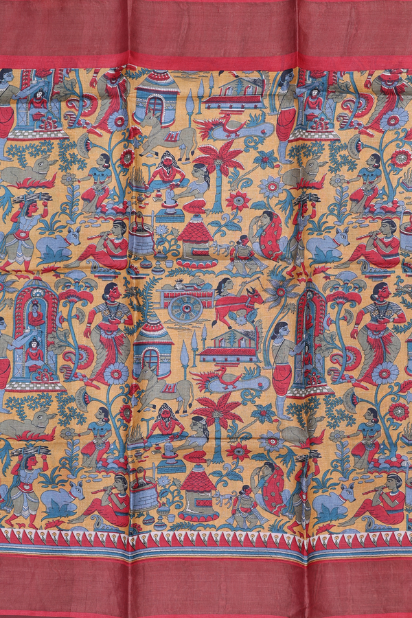 Tussar Silk Saree In Light Orange With Printed Design