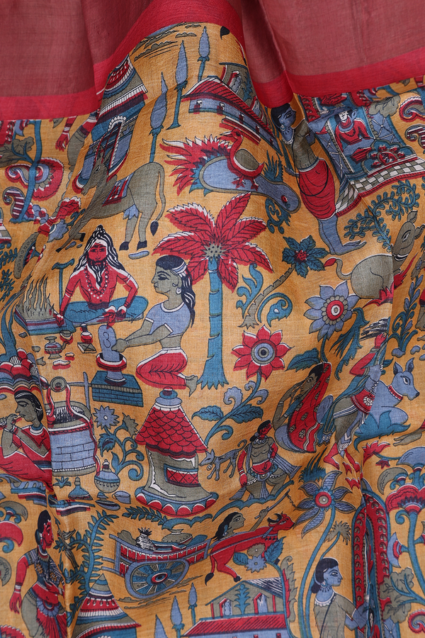 Tussar Silk Saree In Light Orange With Printed Design