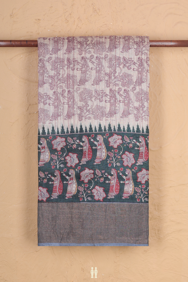 Tussar Silk Saree In Light Brown With Printed Design