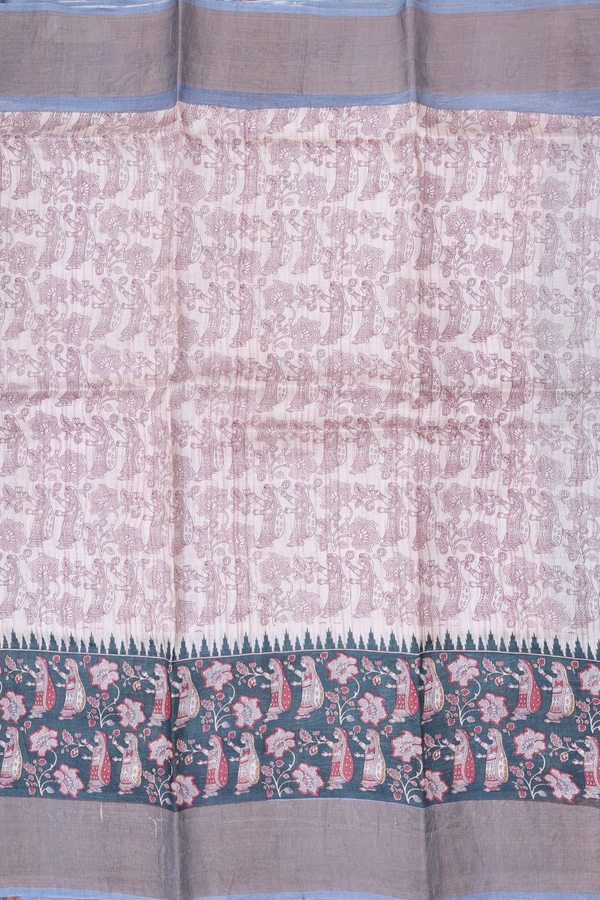 Tussar Silk Saree In Light Brown With Printed Design