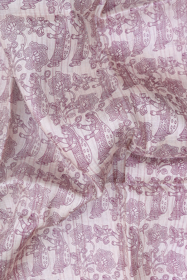 Tussar Silk Saree In Light Brown With Printed Design