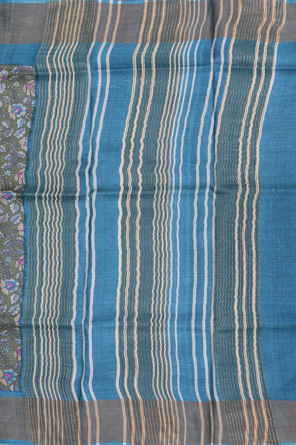 Tussar Silk Saree In Mehendi Green With Floral Design