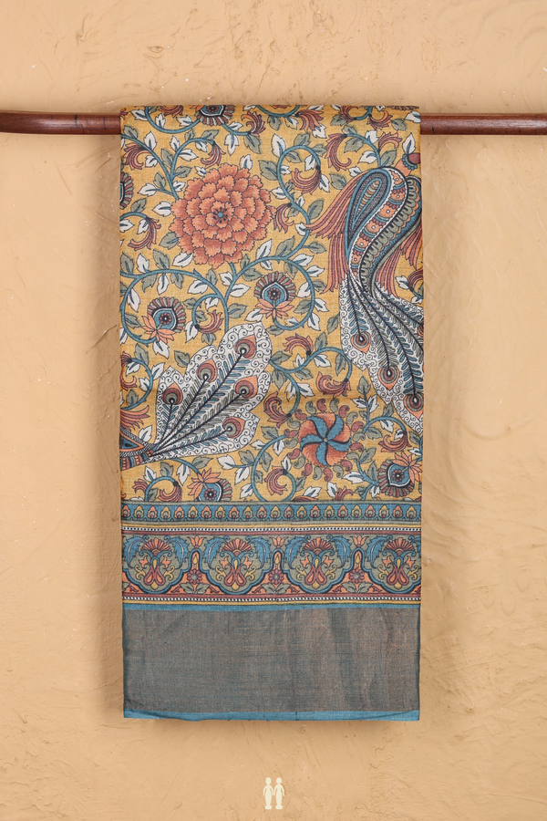 Tussar Silk Saree In Light Orange With Floral Design