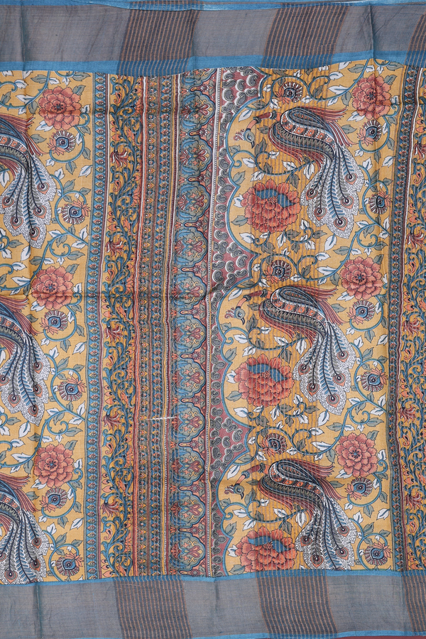 Tussar Silk Saree In Light Orange With Floral Design