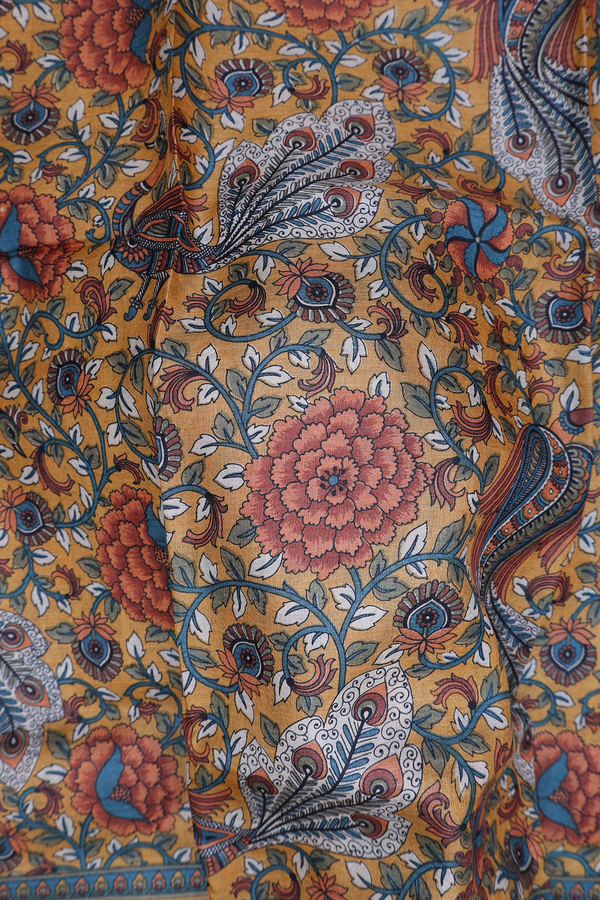 Tussar Silk Saree In Light Orange With Floral Design