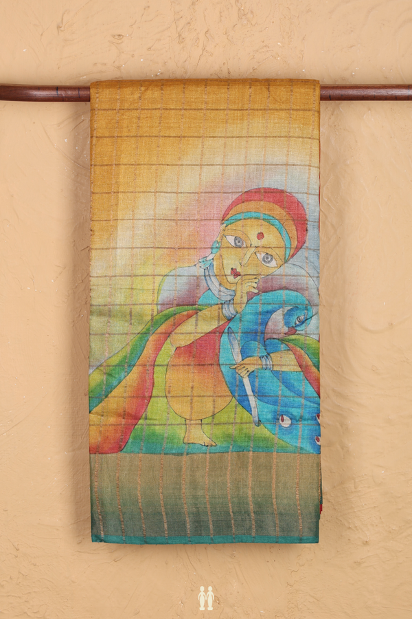 Tussar Silk Saree In Multicolor With Checks Design
