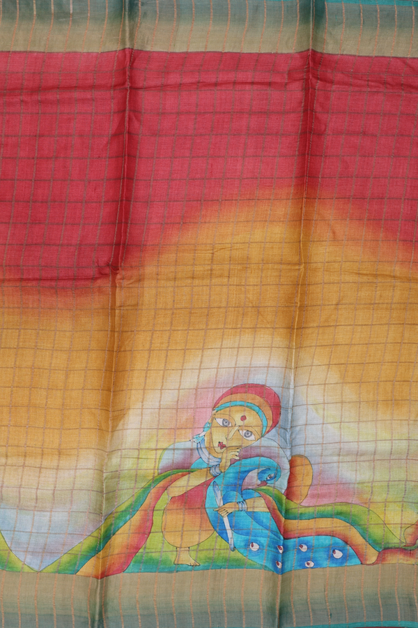 Tussar Silk Saree In Multicolor With Checks Design