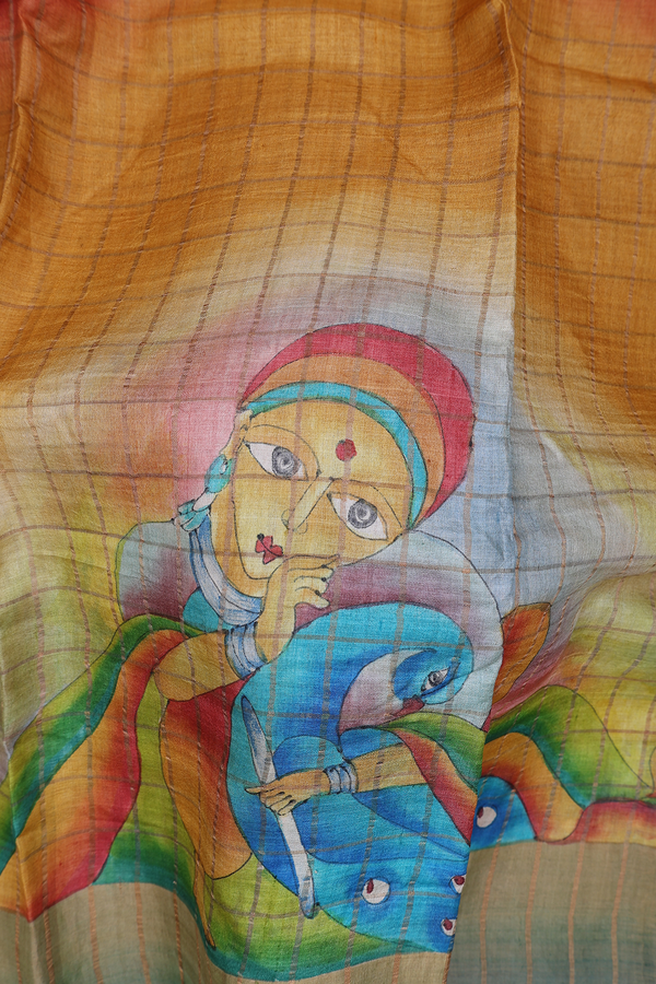 Tussar Silk Saree In Multicolor With Checks Design