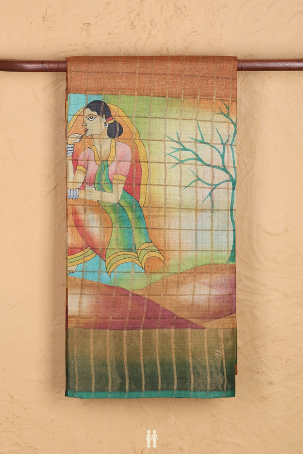 Tussar Silk Saree In Multicolor With Checks Design