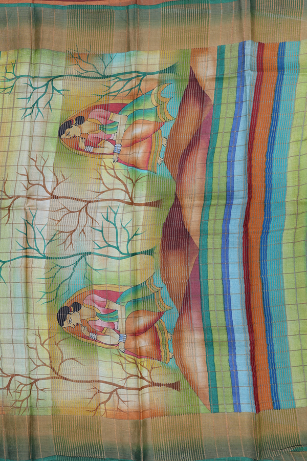 Tussar Silk Saree In Multicolor With Checks Design