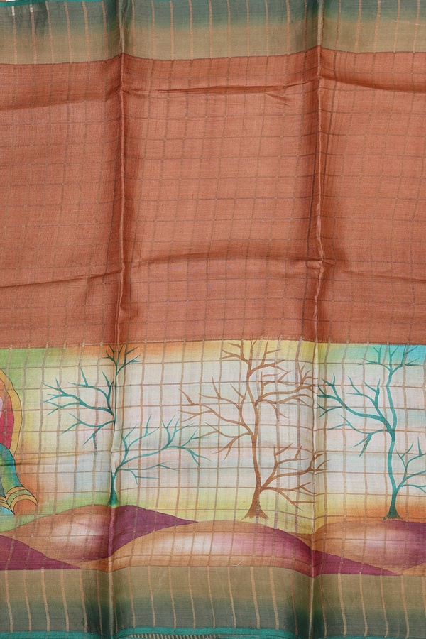 Tussar Silk Saree In Multicolor With Checks Design