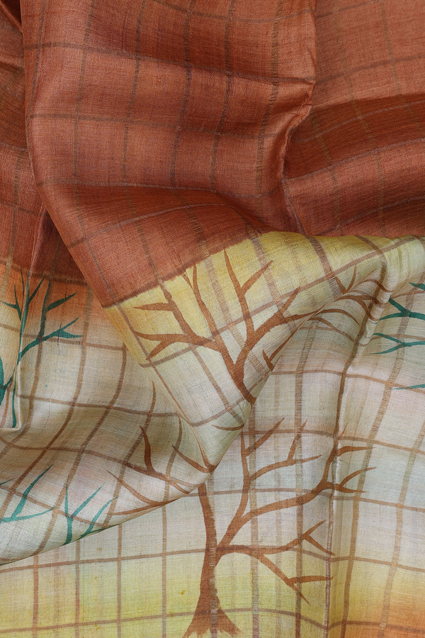 Tussar Silk Saree In Multicolor With Checks Design