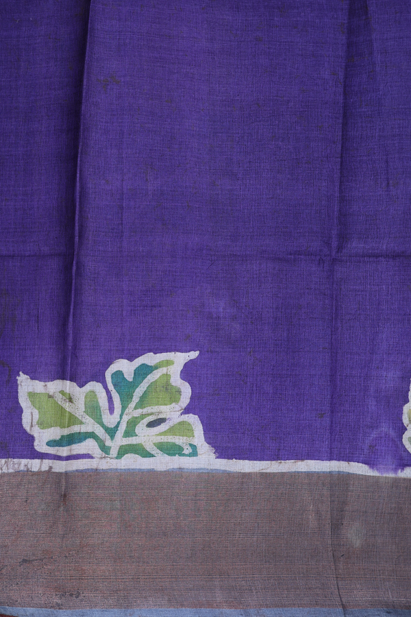 Tussar Silk Saree In Purple With Leaf Design