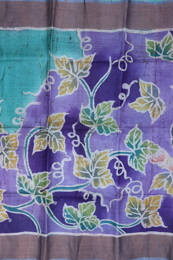 Tussar Silk Saree In Purple With Leaf Design