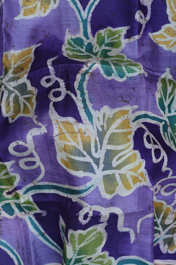 Tussar Silk Saree In Purple With Leaf Design