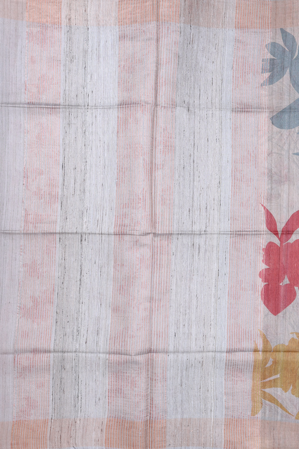 Tussar Silk Saree In Grey With Floral Printed Design