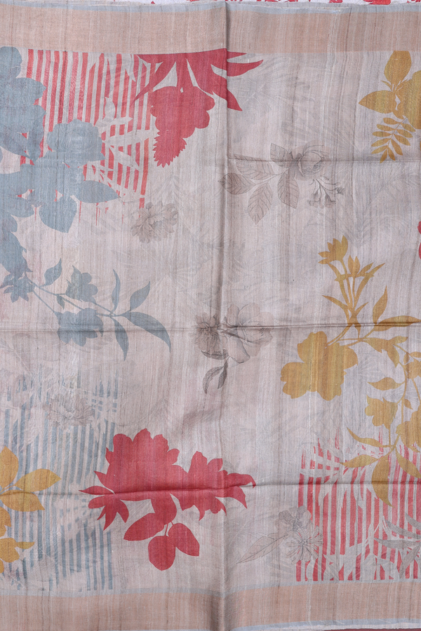 Tussar Silk Saree In Grey With Floral Printed Design