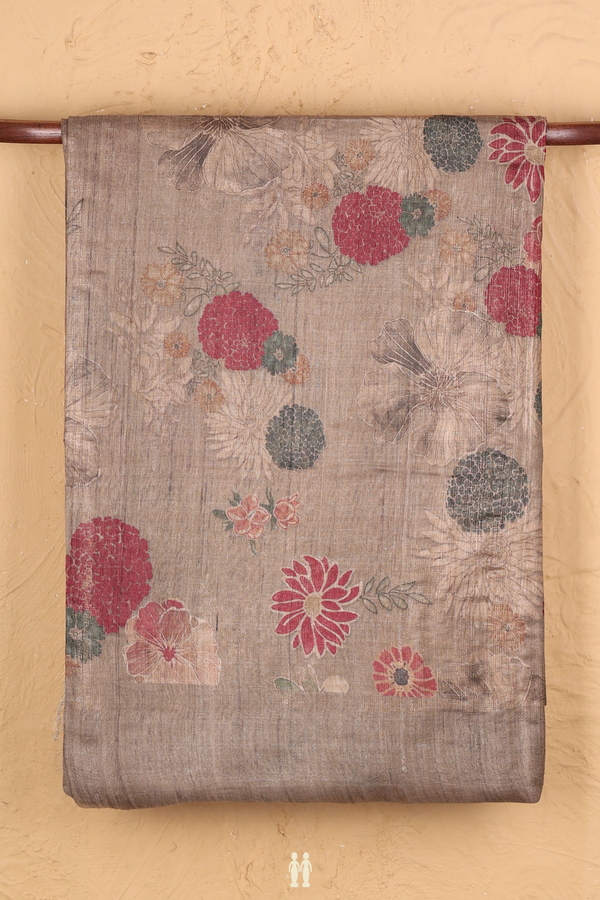 Tussar Silk Saree In Brown With Floral Design