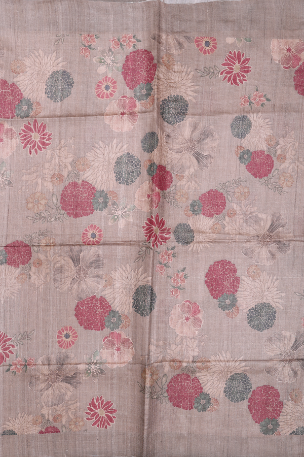 Tussar Silk Saree In Brown With Floral Design