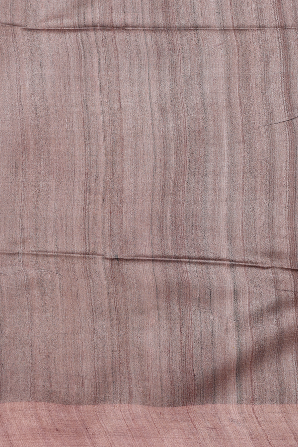 Tussar Silk Saree In Charcoal Grey With Ajrakh Printed Design