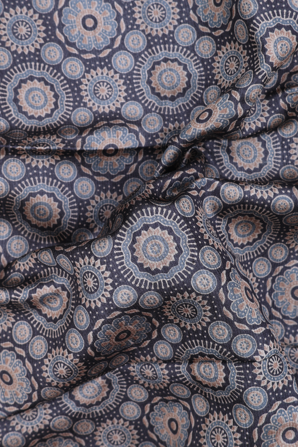 Tussar Silk Saree In Charcoal Grey With Ajrakh Printed Design