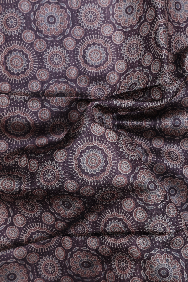 Tussar Silk Saree In Greyish Brown With Ajrakh Printed Design