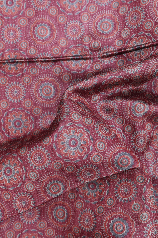 Tussar Silk Saree In Mulberry With Ajrakh Printed Design