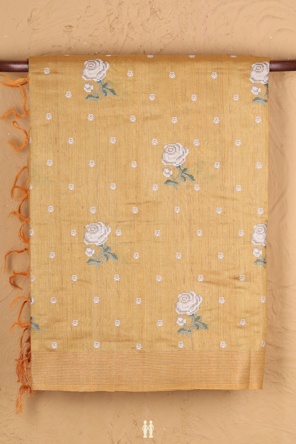 Tussar Silk Saree In Yellow With Floral Buttas