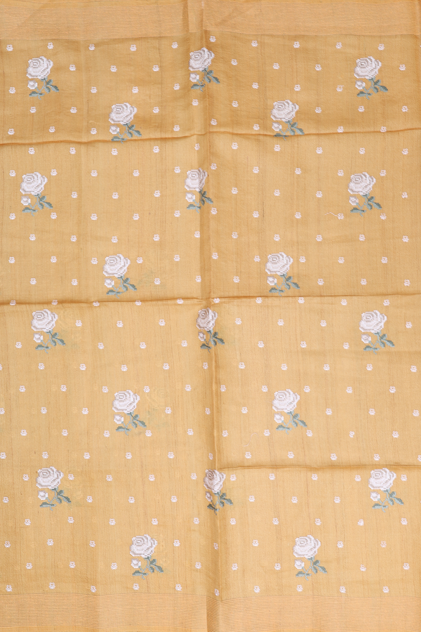 Tussar Silk Saree In Yellow With Floral Buttas